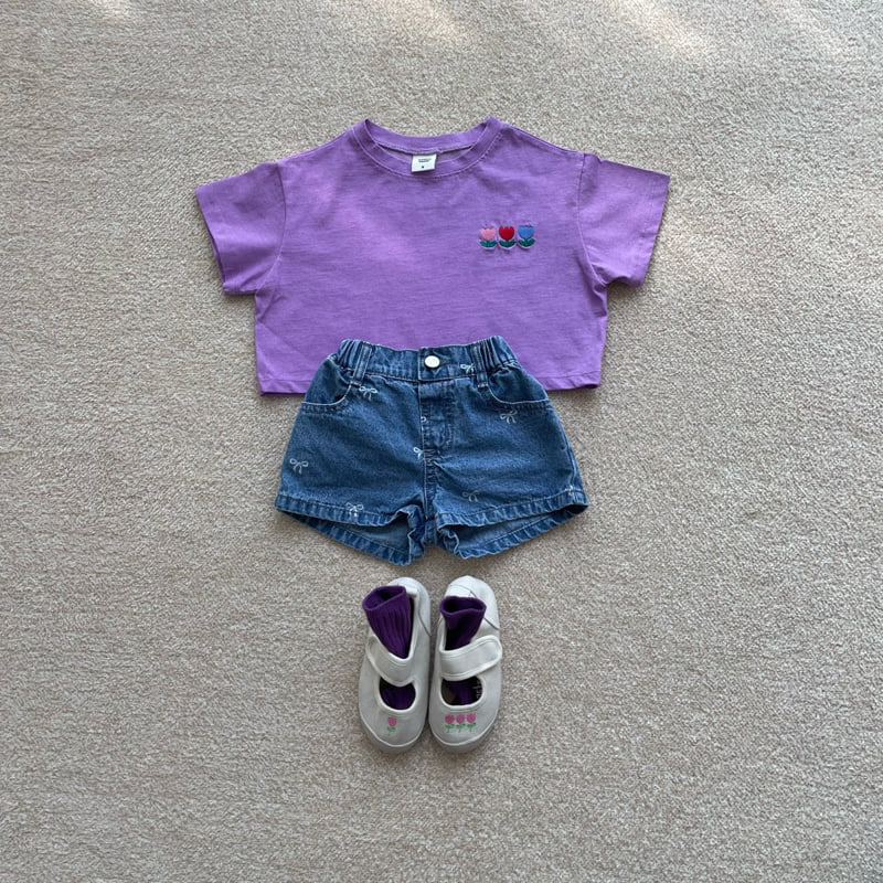Middle Name - Korean Children Fashion - #toddlerclothing - Ribbon Short Denim Pants - 9