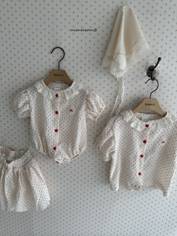 Mienbloom B - Korean Baby Fashion - #babyfever - Bebe Red Embroidery Suit (Ivory) - 12