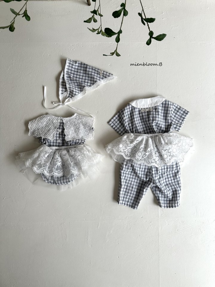 Mienbloom B - Korean Baby Fashion - #babygirlfashion - Bebe Embroidered Check Suit - 12