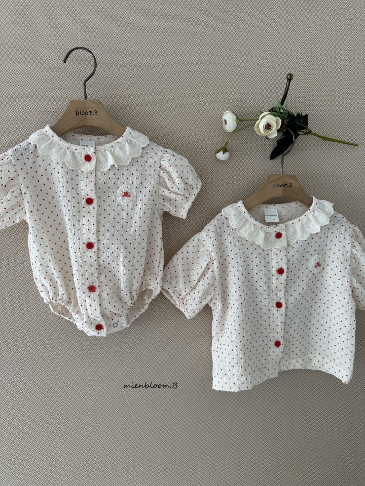 Mienbloom B - Korean Baby Fashion - #babyoninstagram - Bebe Red Embroidered Suit (Dot) - 3