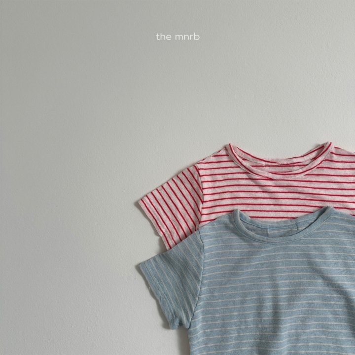 Mini Robe - Korean Baby Fashion - #babyoutfit - Linen Stripe Short Sleeve Tee - 3