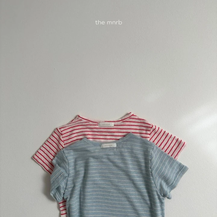Mini Robe - Korean Baby Fashion - #babyoutfit - Linen Stripe Short Sleeve Tee - 4
