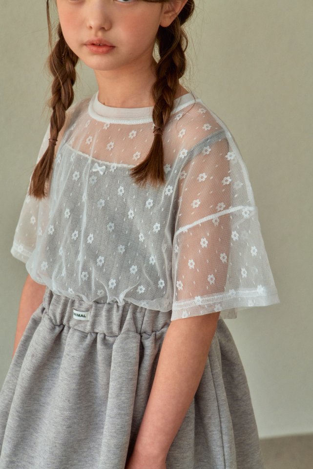 Minimal - Korean Children Fashion - #discoveringself - Mesh Flower Short Sleeve Tee - 8