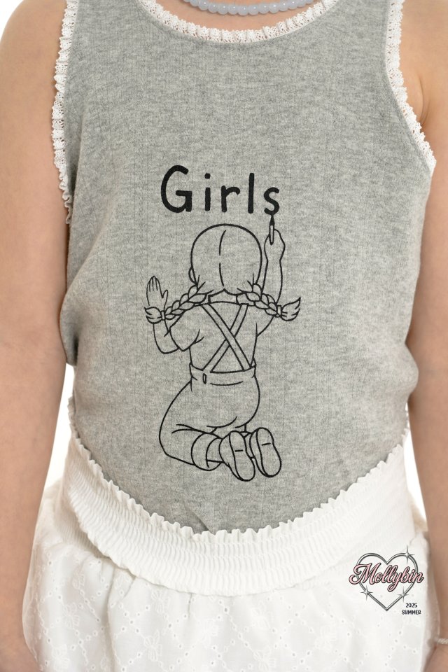 Mollybin - Korean Children Fashion - #todddlerfashion - Girls Lace Sleeveless Tee - 10
