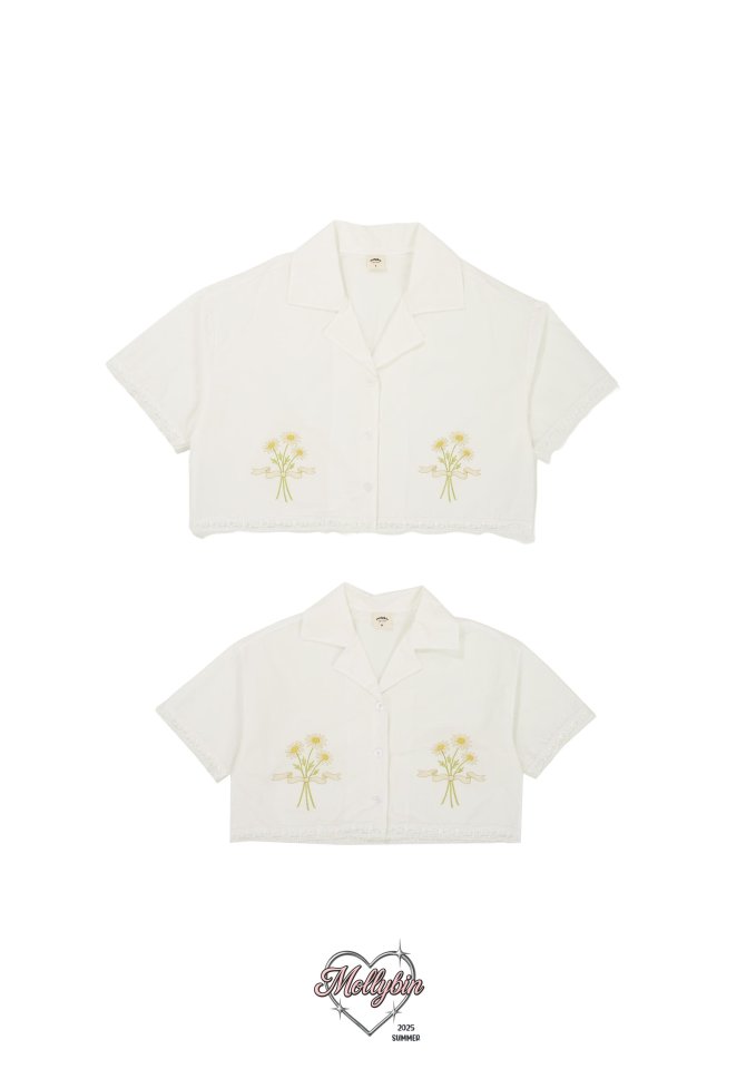 Mollybin - Korean Women Fashion - #momslook - Daisy Lace Shirt (with Mom)