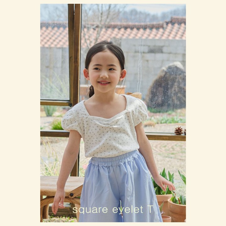 Mon Atelier - Korean Children Fashion - #toddlerclothing - Square Eyelet Tee