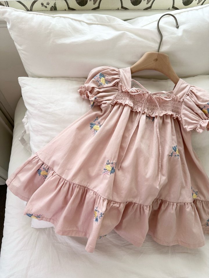 Monbebe - Korean Baby Fashion - #babyoninstagram - Latte Embroidery Dress - 5