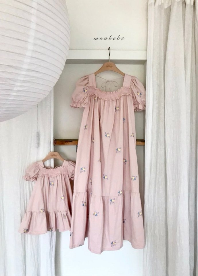 Monbebe - Korean Women Fashion - #thatsdarling - Latte Embroidery Dress (adult) - 5