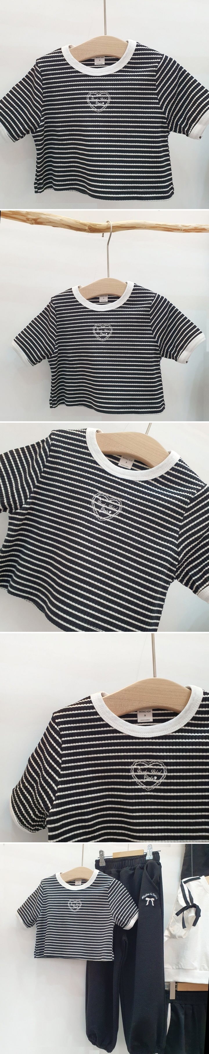 Mong Kok - Korean Children Fashion - #kidsshorts - Heart Stripe Tee