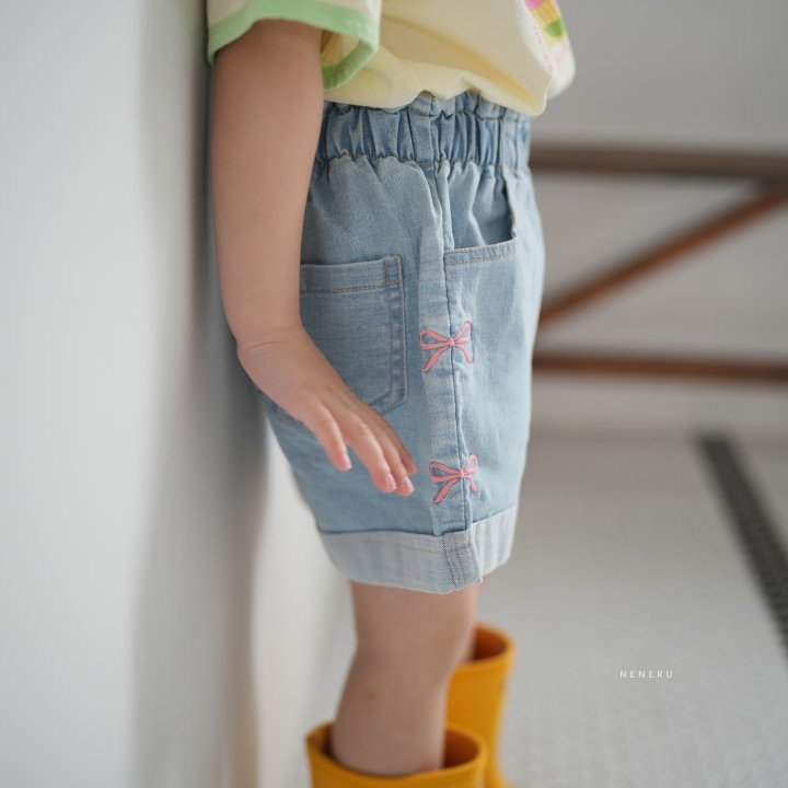 Neneru - Korean Baby Fashion - #onlinebabyboutique - Ribbon Embroidery Shorts