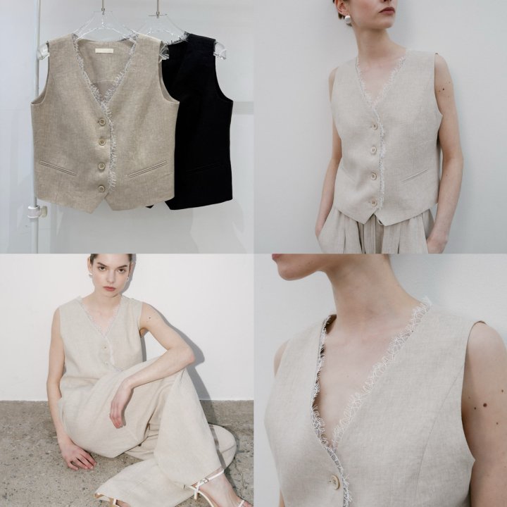 Neroli36 - Korean Women Fashion - #momslook - Lace Linen Vest - 5