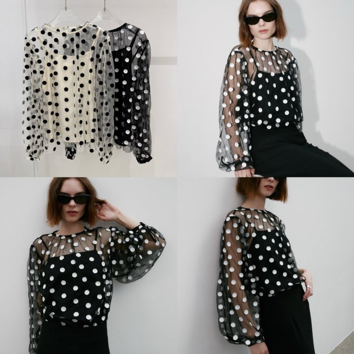 Neroli36 - Korean Women Fashion - #womensfashion - Dot Embroidery Set Blouse - 4