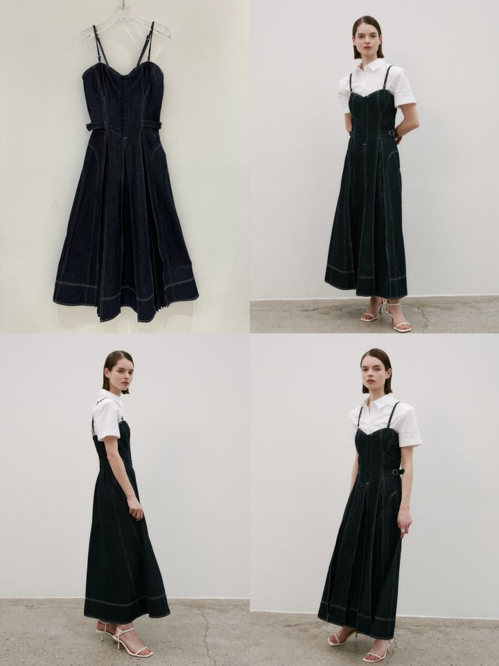 Neroli36 - Korean Women Fashion - #momslook - Pleats Denim One-piece - 3