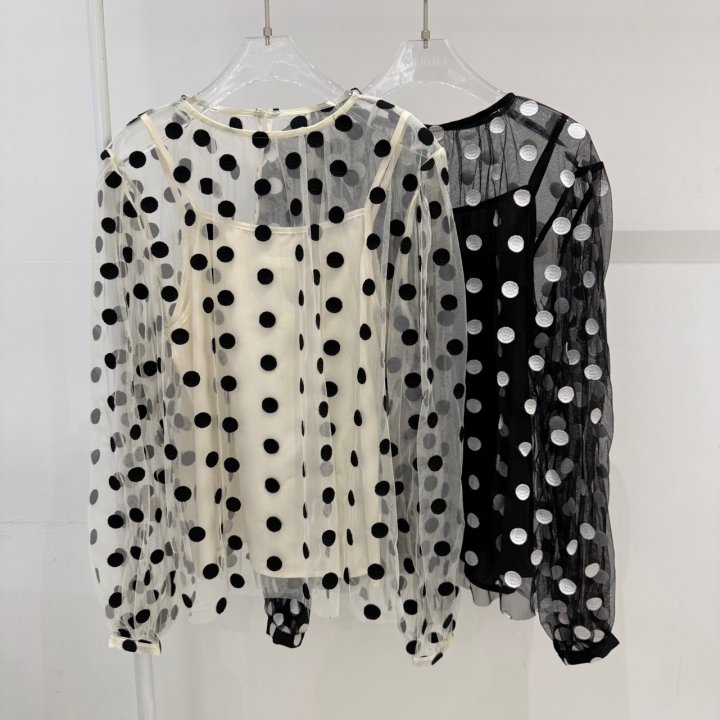 Neroli36 - Korean Women Fashion - #womensfashion - Dot Embroidery Set Blouse