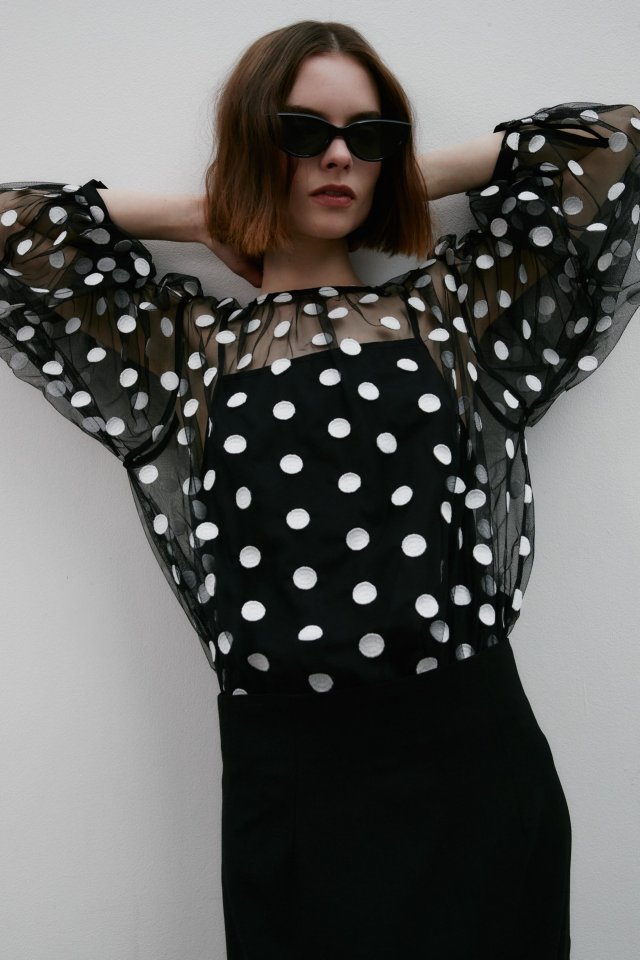 Neroli36 - Korean Women Fashion - #womensfashion - Dot Embroidery Set Blouse - 7