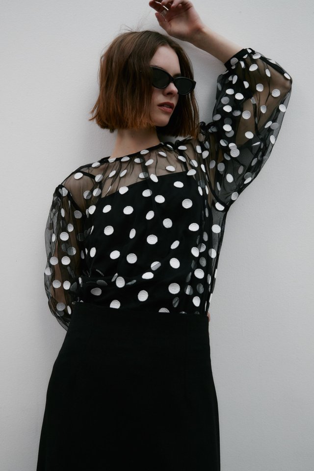 Neroli36 - Korean Women Fashion - #womensfashion - Dot Embroidery Set Blouse - 9