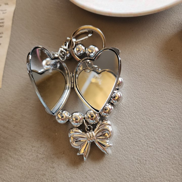 Newerly - Korean Women Fashion - #momslook - Silver Ball Mirror Heart Keyring - 2