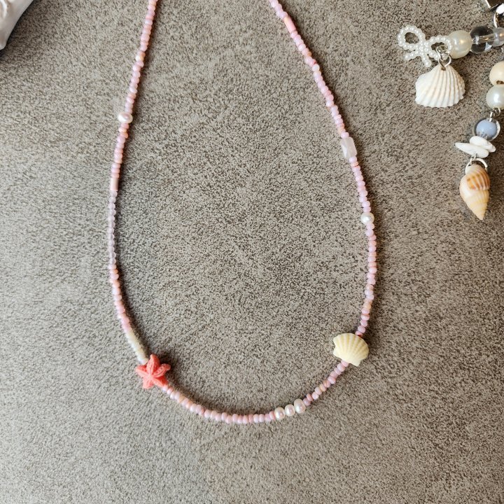 Newerly - Korean Women Fashion - #momslook - Pink Stone Shell Necklace - 2