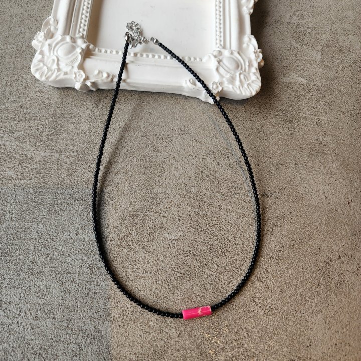 Newerly - Korean Women Fashion - #momslook - Black Beads Bar Necklace - 2