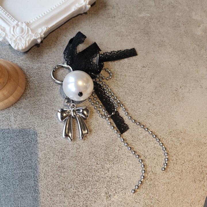 Newerly - Korean Women Fashion - #momslook - Ball Chain Big Pearl Ribbon Keyring - 2