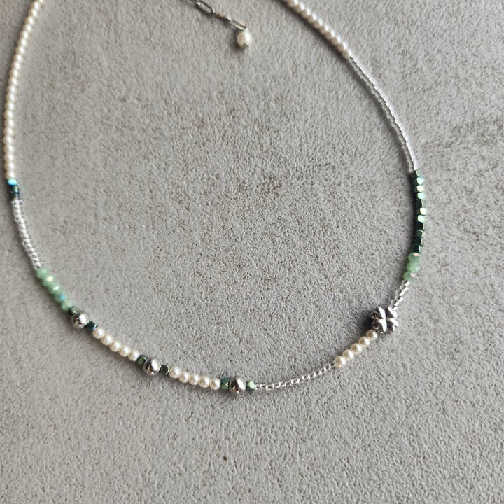Newerly - Korean Women Fashion - #momslook - Surgical Steal Green Beads Necklace - 2