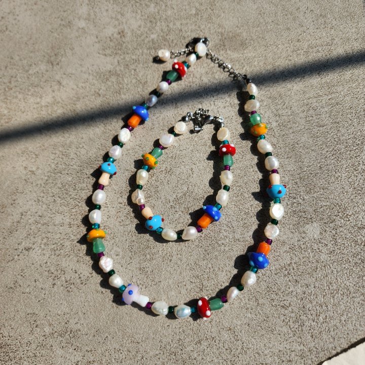 Newerly - Korean Women Fashion - #momslook - Color Mushroom Necklace
