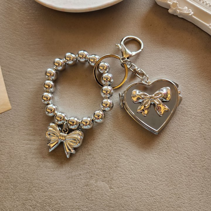 Newerly - Korean Women Fashion - #womensfashion - Silver Ball Mirror Heart Keyring - 3