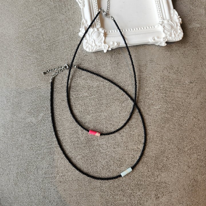 Newerly - Korean Women Fashion - #womensfashion - Black Beads Bar Necklace