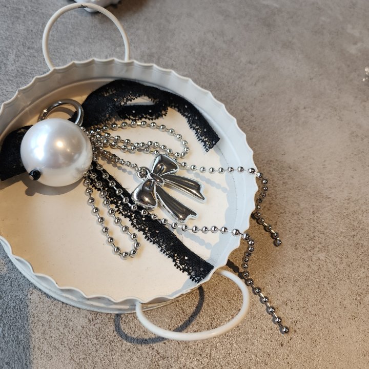Newerly - Korean Women Fashion - #womensfashion - Ball Chain Big Pearl Ribbon Keyring