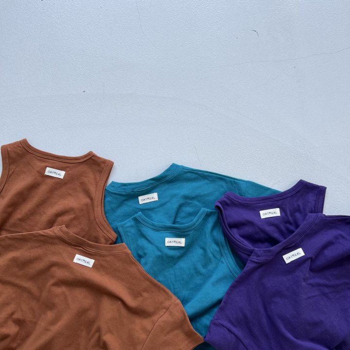 Oatmeal - Korean Children Fashion - #kidsshorts - Daily Set (Short Sleeve Tee + Sleeveless) - 12