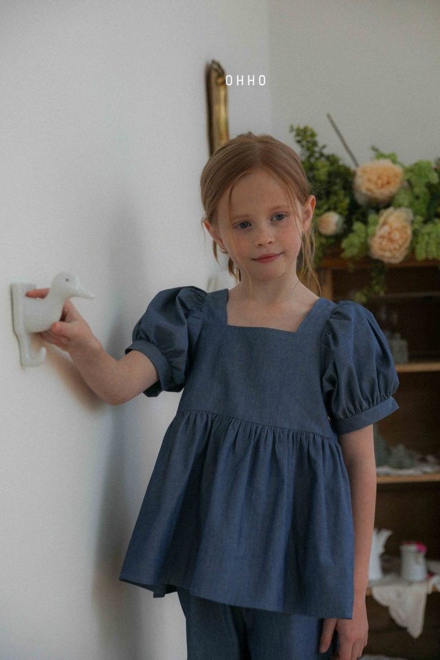 Ohho - Korean Children Fashion - #kidsstore - Denim Puff Blouse