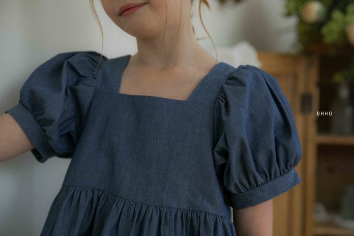 Ohho - Korean Children Fashion - #toddlerclothing - Denim Puff Blouse - 9