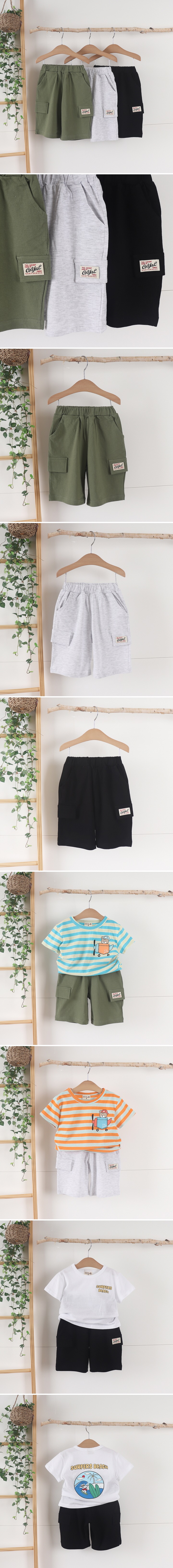 Olive denim - Korean Children Fashion - #kidsshorts - Patch Shorts