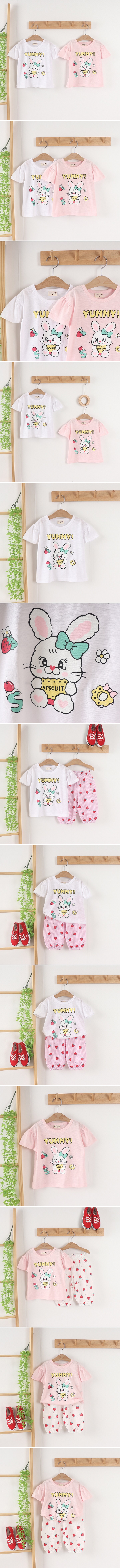 Olive denim - Korean Children Fashion - #minifashionista - Strawberry Rabbit Tee