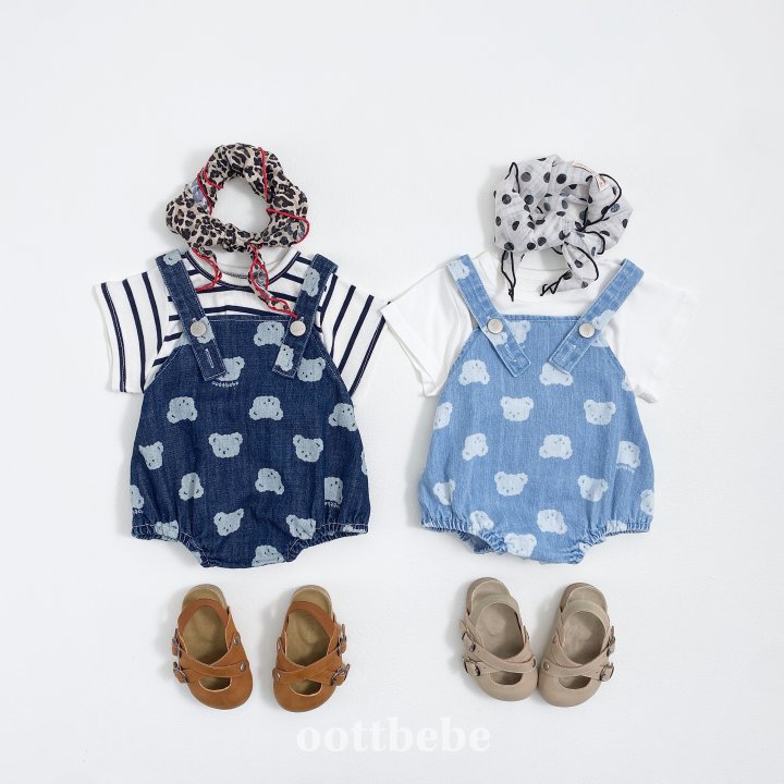 Oott Bebe - Korean Baby Fashion - #babyfever - Jelly Bear Denim Suspender Suit