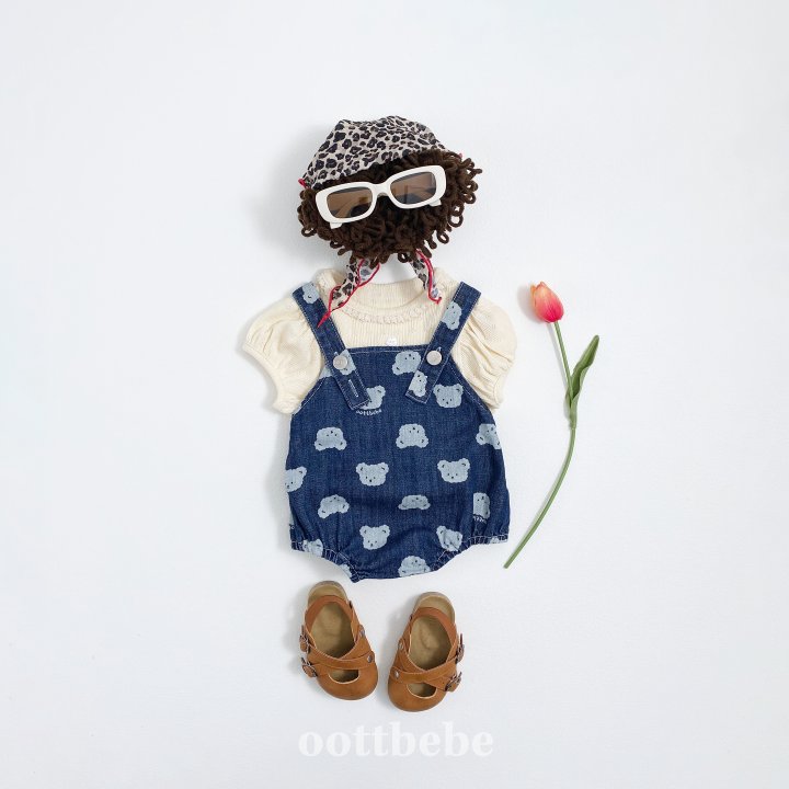 Oott Bebe - Korean Baby Fashion - #babygirlfashion - Jelly Bear Denim Suspender Suit - 2