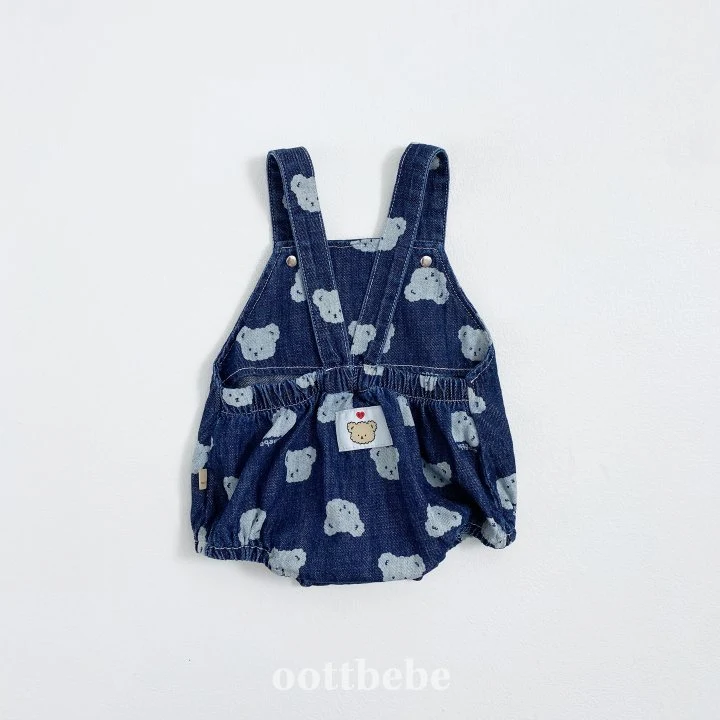 Oott Bebe - Korean Baby Fashion - #babyootd - Jelly Bear Denim Suspender Suit - 5