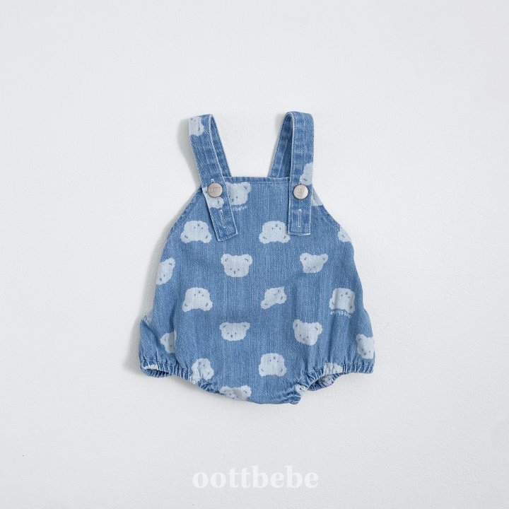 Oott Bebe - Korean Baby Fashion - #babyoutfit - Jelly Bear Denim Suspender Suit - 6