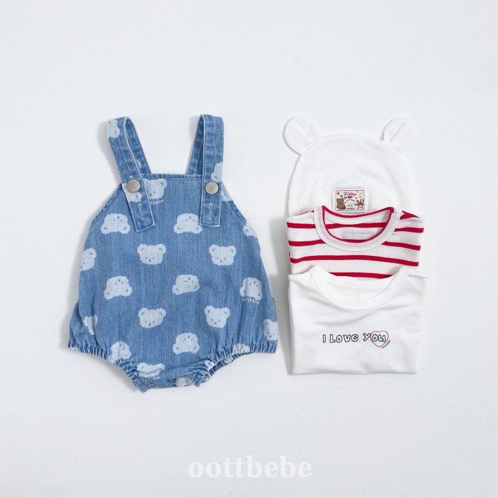 Oott Bebe - Korean Baby Fashion - #onlinebabyboutique - Jelly Bear Denim Suspender Suit - 9