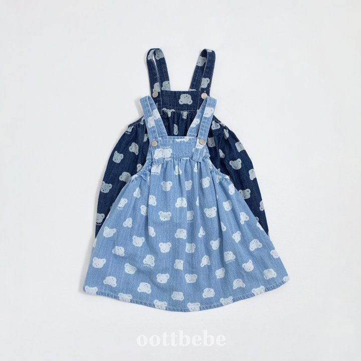 Oott Bebe - Korean Children Fashion - #kidzfashiontrend - Jelly Bear Denim One-piece - 4