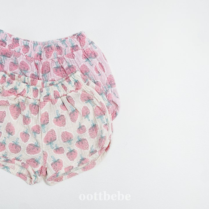 Oott Bebe - Korean Children Fashion - #childrensboutique - Strawberry Ribbed Shorts - 5