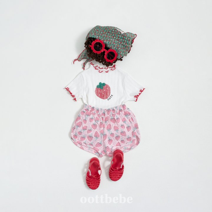 Oott Bebe - Korean Children Fashion - #kidsshorts - Strawberry Milk Tee