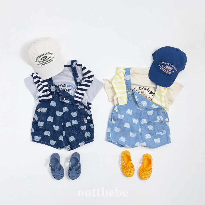 Oott Bebe - Korean Children Fashion - #kidsshorts - Jelly Bear Denim Overalls