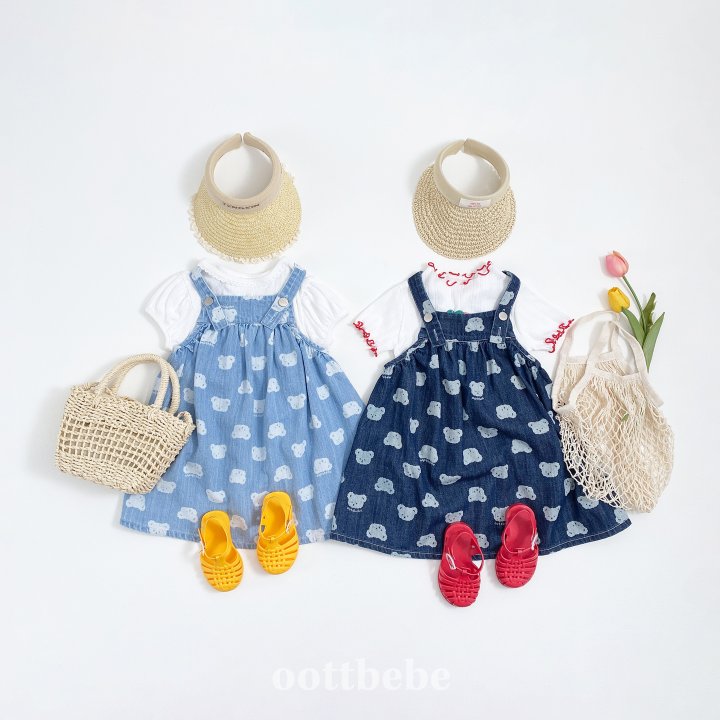 Oott Bebe - Korean Children Fashion - #kidsshorts - Jelly Bear Denim One-piece