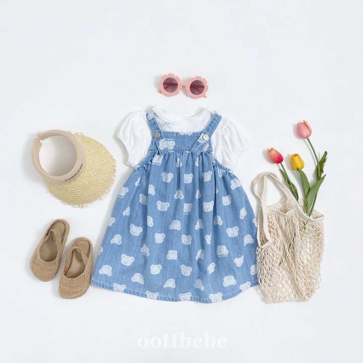 Oott Bebe - Korean Children Fashion - #kidsstore - Jelly Bear Denim One-piece - 2
