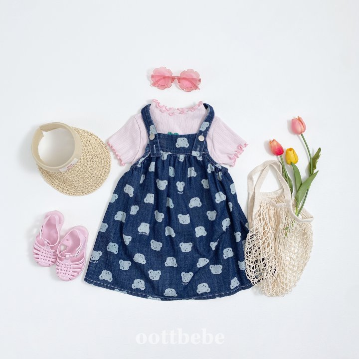 Oott Bebe - Korean Children Fashion - #kidzfashiontrend - Jelly Bear Denim One-piece - 3