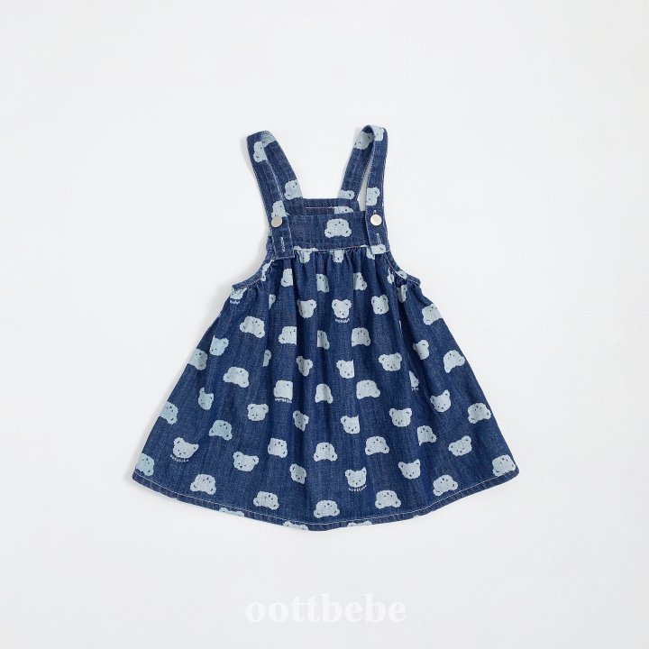 Oott Bebe - Korean Children Fashion - #littlefashionista - Jelly Bear Denim One-piece - 5
