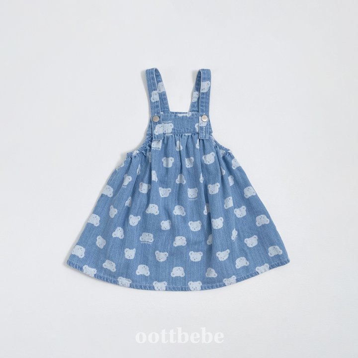 Oott Bebe - Korean Children Fashion - #minifashionista - Jelly Bear Denim One-piece - 7