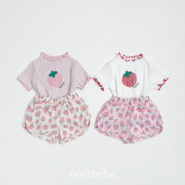 Oott Bebe - Korean Children Fashion - #prettylittlegirls - Strawberry Ribbed Shorts - 2