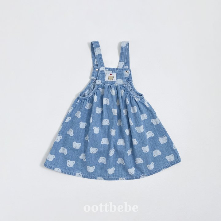 Oott Bebe - Korean Children Fashion - #prettylittlegirls - Jelly Bear Denim One-piece - 8